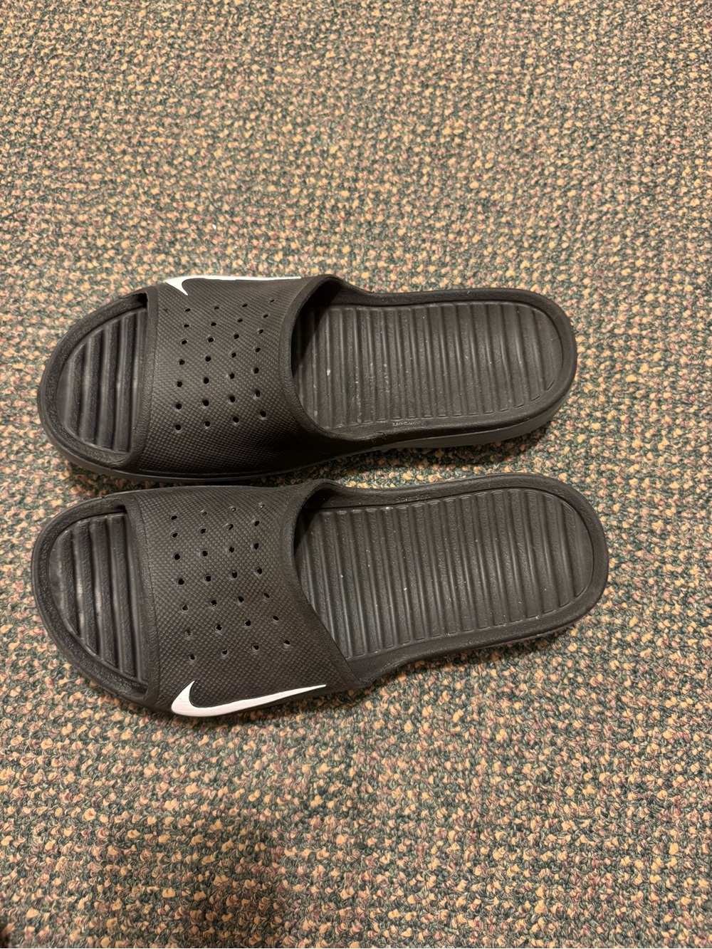 Nike Black and Gray Slide Sandals with Debossed Swoosh